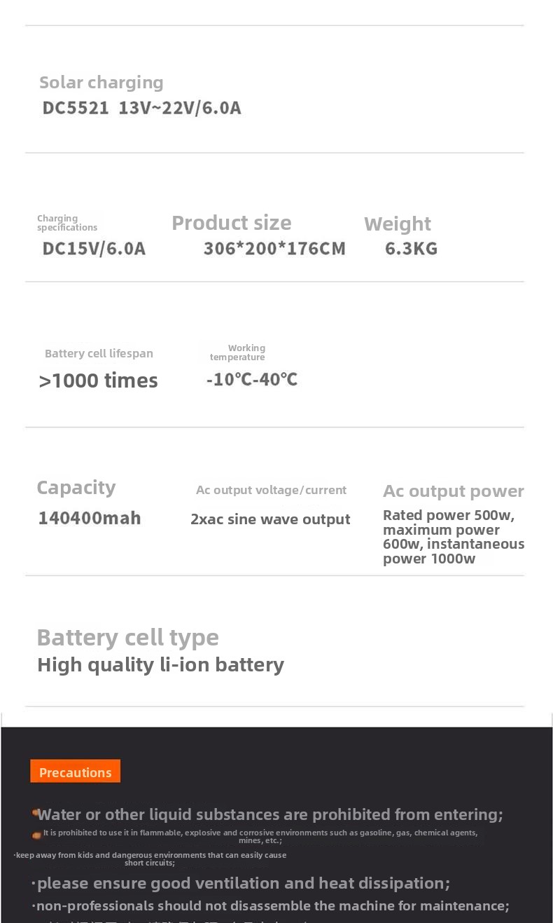 Outdoor Power Supply 500W Solar Portable Energy Storage Portable Power Station 220V Inverter