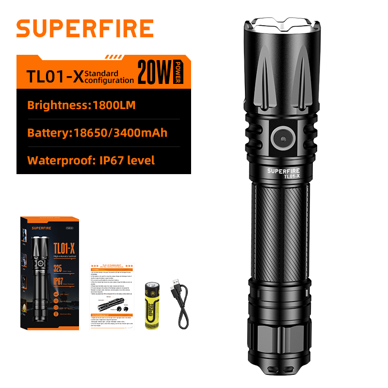 High Lumen Tactical Flashlight With Type-C Charging, Durable Aluminum Body, And Six Modes For Outdoor, Duty, Or Emergency Use.