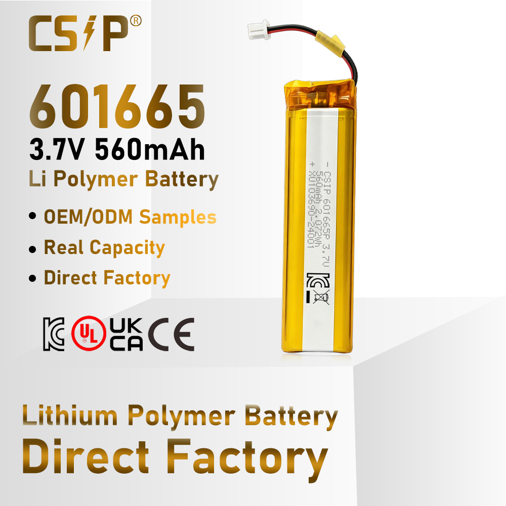 Pouch Lithium Polymer Battery 601665 560mAh 3.7V Li-Polymer Batteries KC Certificate JST PH2.0 Connector Lipo Battery