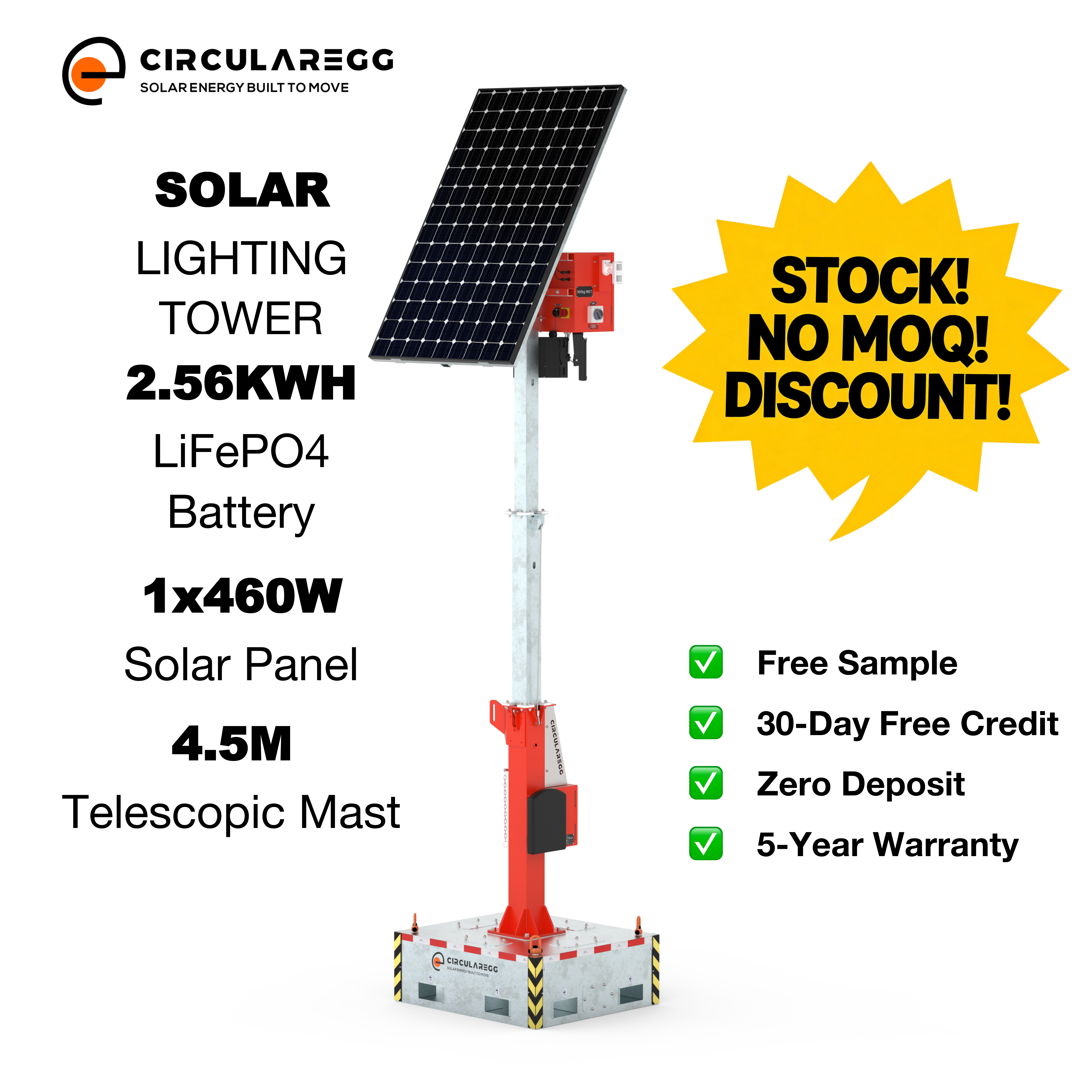 In Stock Mobile Solar Light Tower Trailer Mounted LED Site Lighting 1 Set Ready To Ship Outdoor Portable Powered Towers