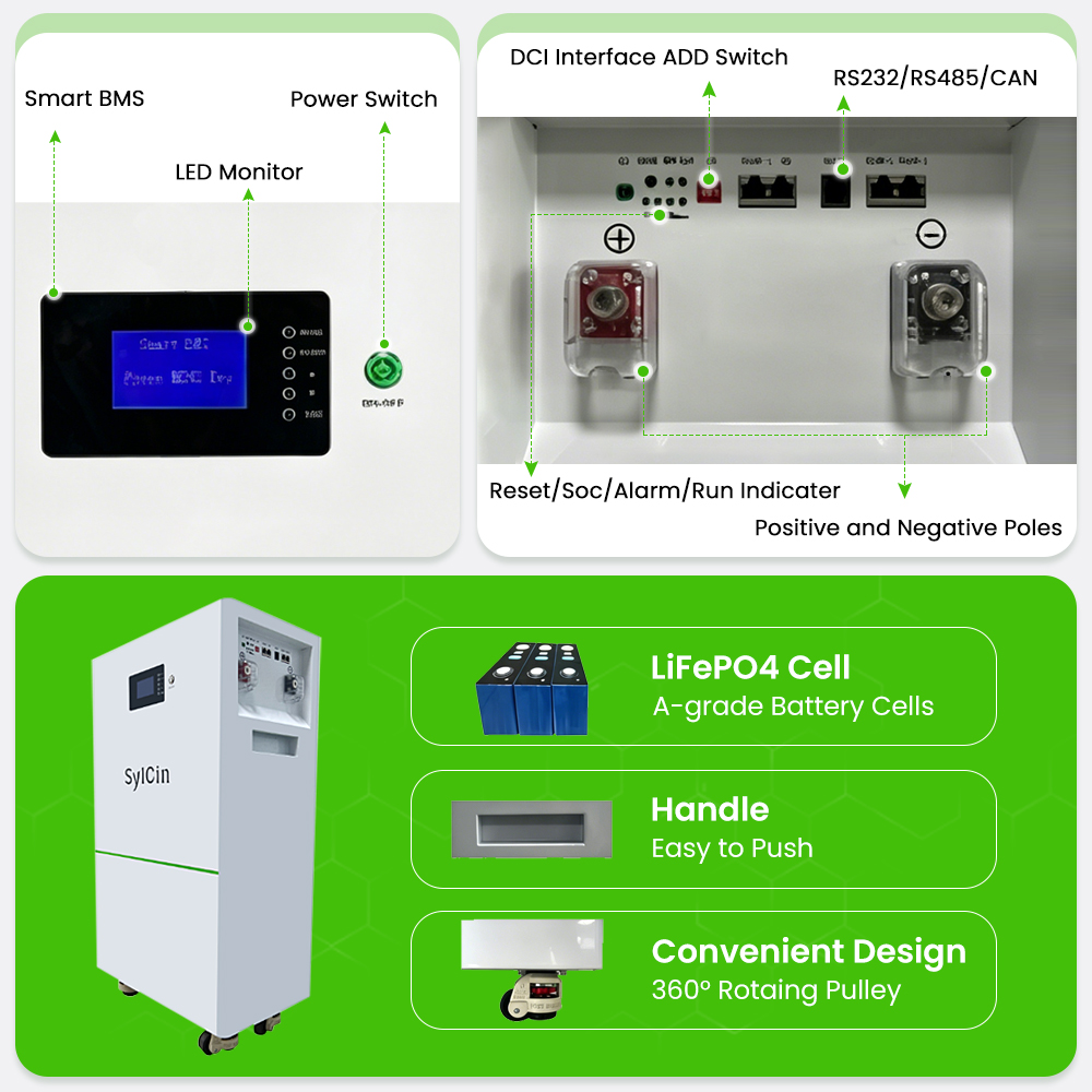 Custom 15kW 30kWh Floor-Standing LiFePO4 Lithium Ion Battery Pack 200Ah Energy Storage System For Home Commercial Industrial