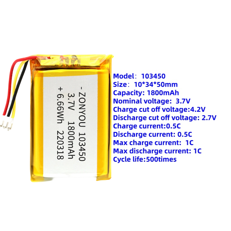 103450 Lipo Cell 3.7V Lithium Polymer Batteries 1800mAh 2000mAh for Consumer Electronics Power Tools Toys with Long Cycle Life