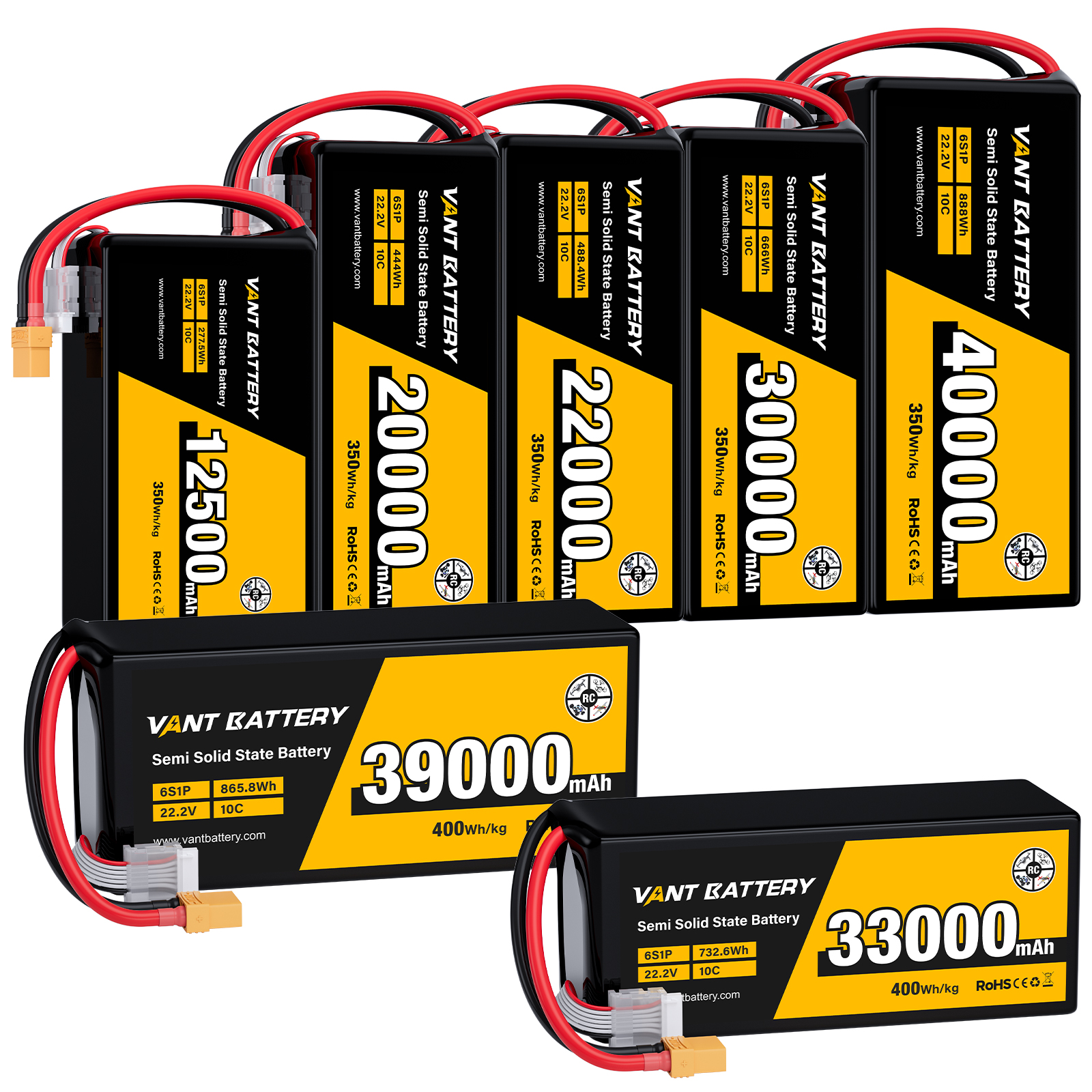 High Energy Density 350wh/kg Semi-Solid 6S Lipo Battery 22.2V 10C 12.5/20/22/30/33/39Ah Lithium Fpv Battery For Large Drone&amp;EVS
