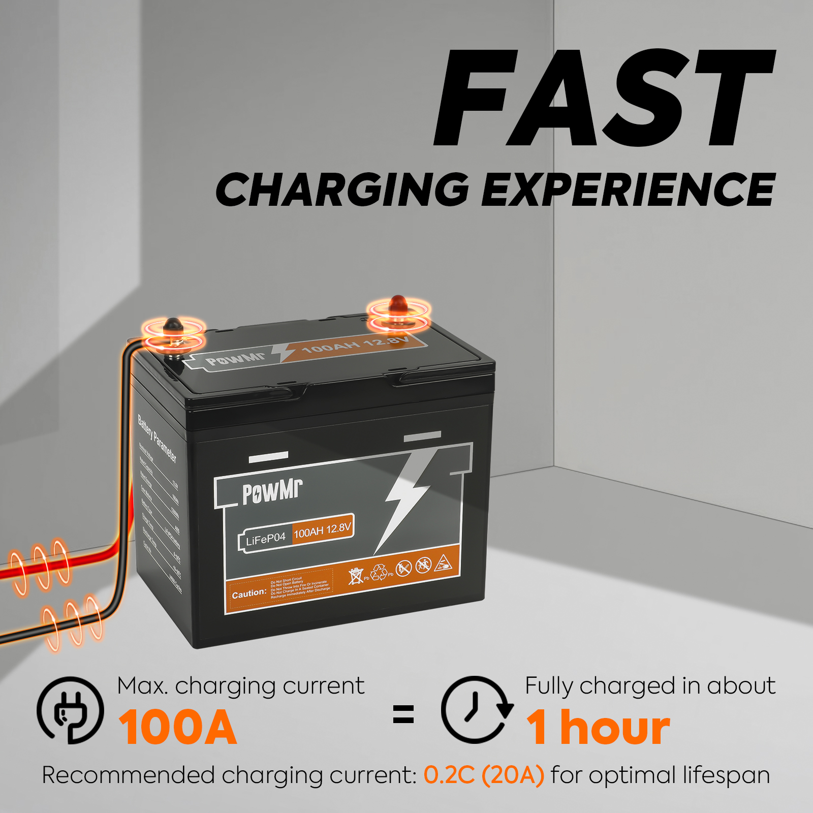 PowMr Wholesale Price 100AH 12.8V Supports 4 In Series High Life Energy Storage LiFePO4 Battery For Home Energy Storage