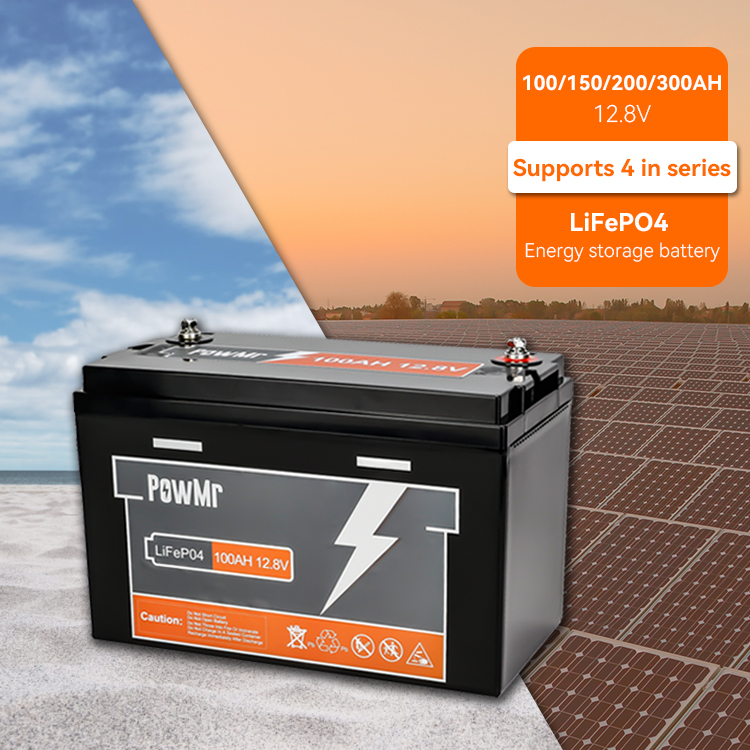 PowMr Wholesale Price 100AH 12.8V Supports 4 In Series High Life Energy Storage LiFePO4 Battery For Home Energy Storage