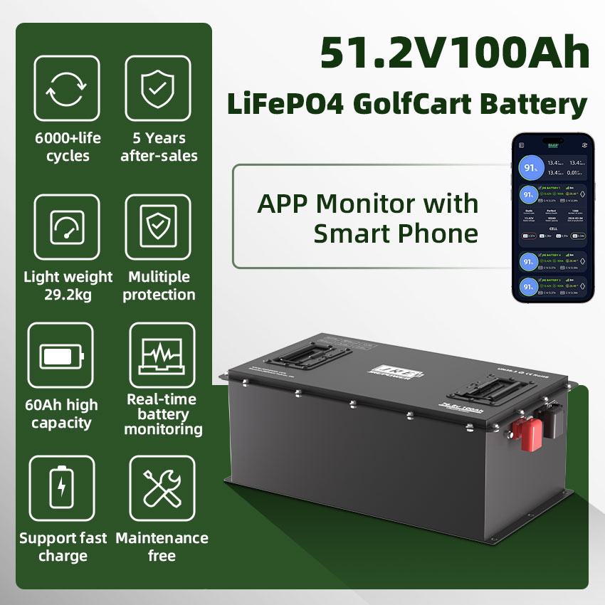 Rechargeable 72v 100ah Battery Lithium Ion Electric Golf Club Car Lifepo4 Battery Golf Cart Built-in BMS Battery Pack