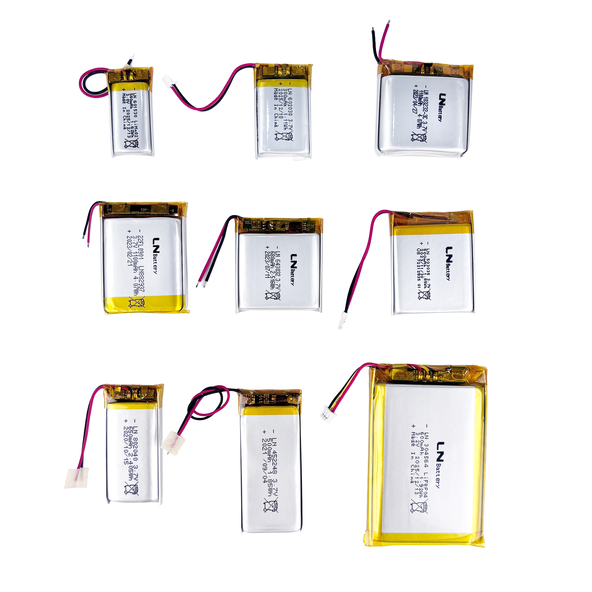 3.85V/3.7V/7.4V/11.1V/14.8V Lithium-ion Batteries .120mAh, 2000mAh, 5000mAh, 10000mAh Lithium Polymer Batteries with Lithium
