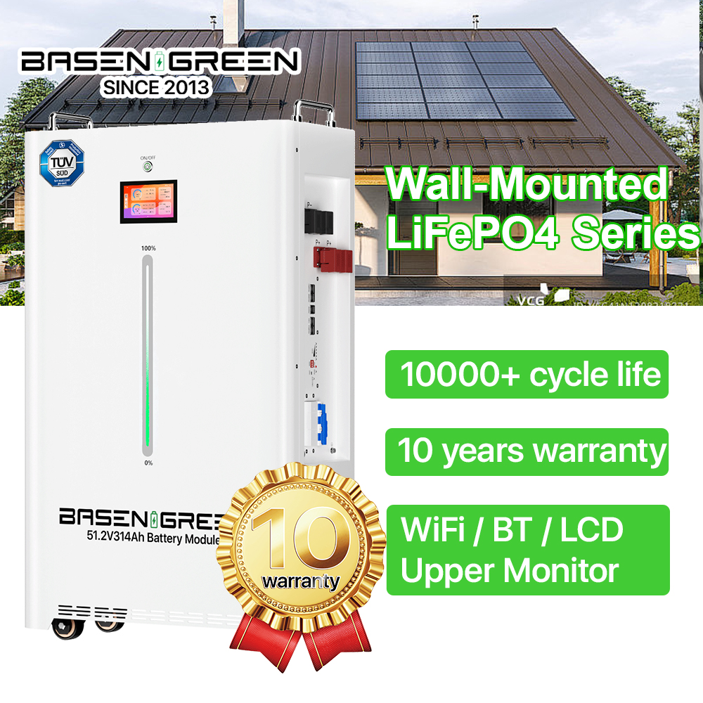 Basen Wall Mount 51.2v 48v 230Ah 300Ah 314Ah 11kWh 15kWh 16kWh Batteries Solar Lithium Power RV Battery Wall-mounted Battery