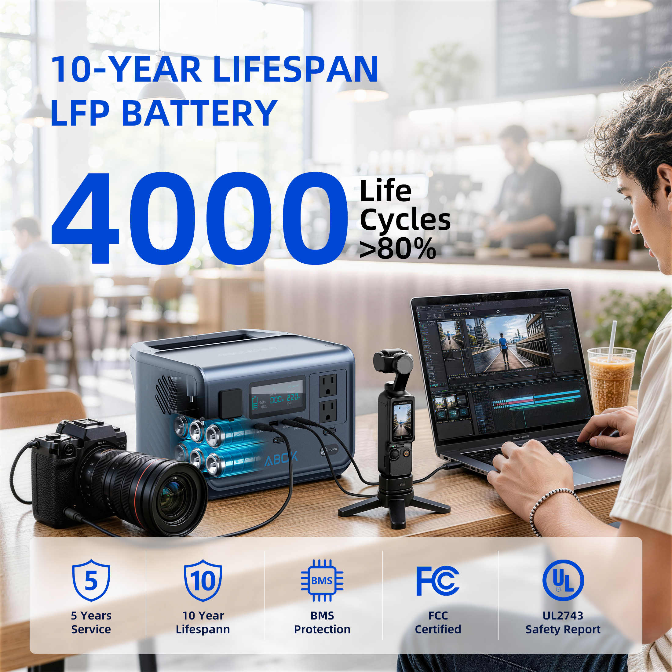 ABOK 300W Portable Power Station 266Wh LiFePO4 Solar Generator 300 Watt Lithium Battery Backup For Camping Outdoor Emergency