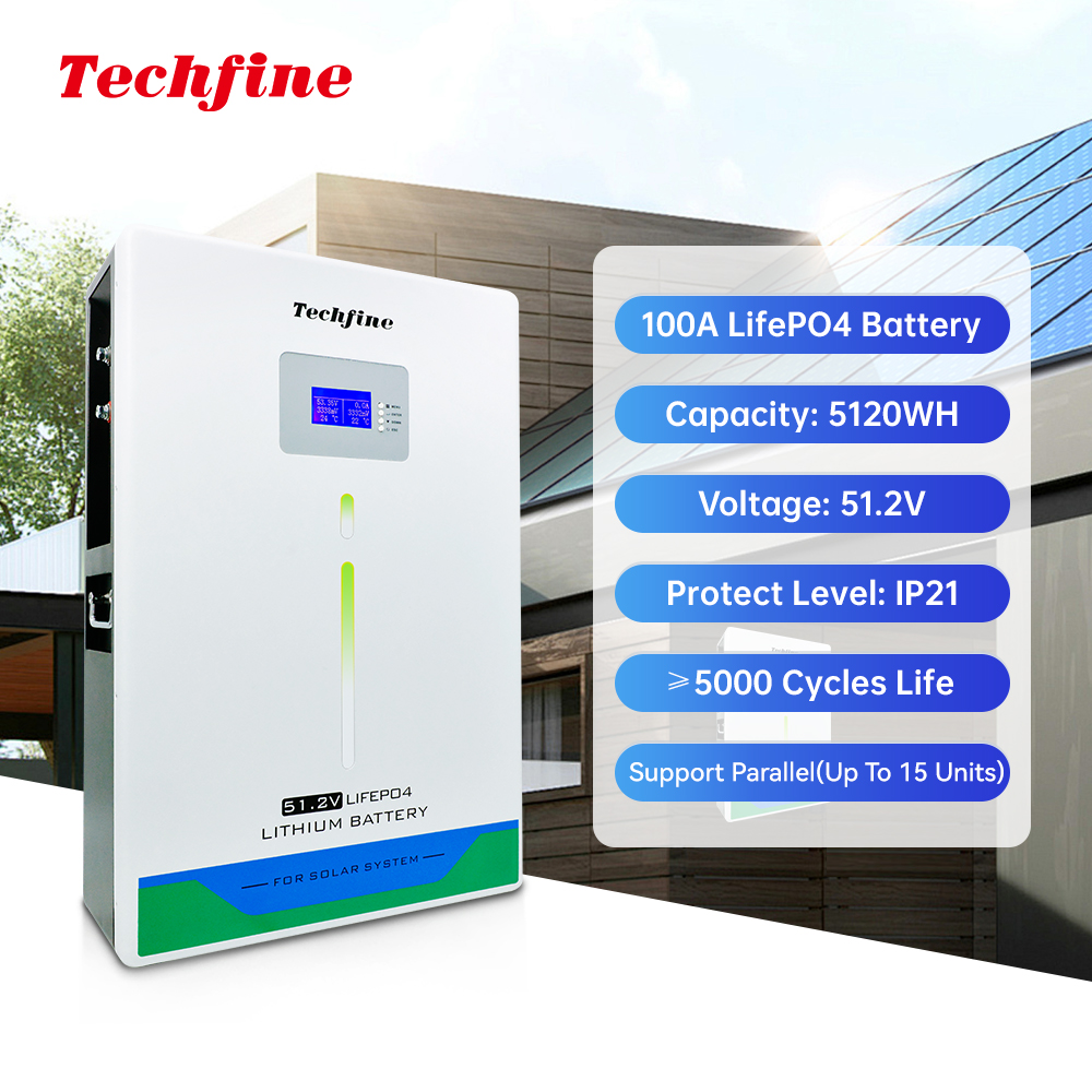 Home Solar Energy Storage Batteries Techfine Lifepo4 Powerwall 48v 5kw 5.12kwh Lithium Iron Phosphate Battery 48v 100ahPowerwall
