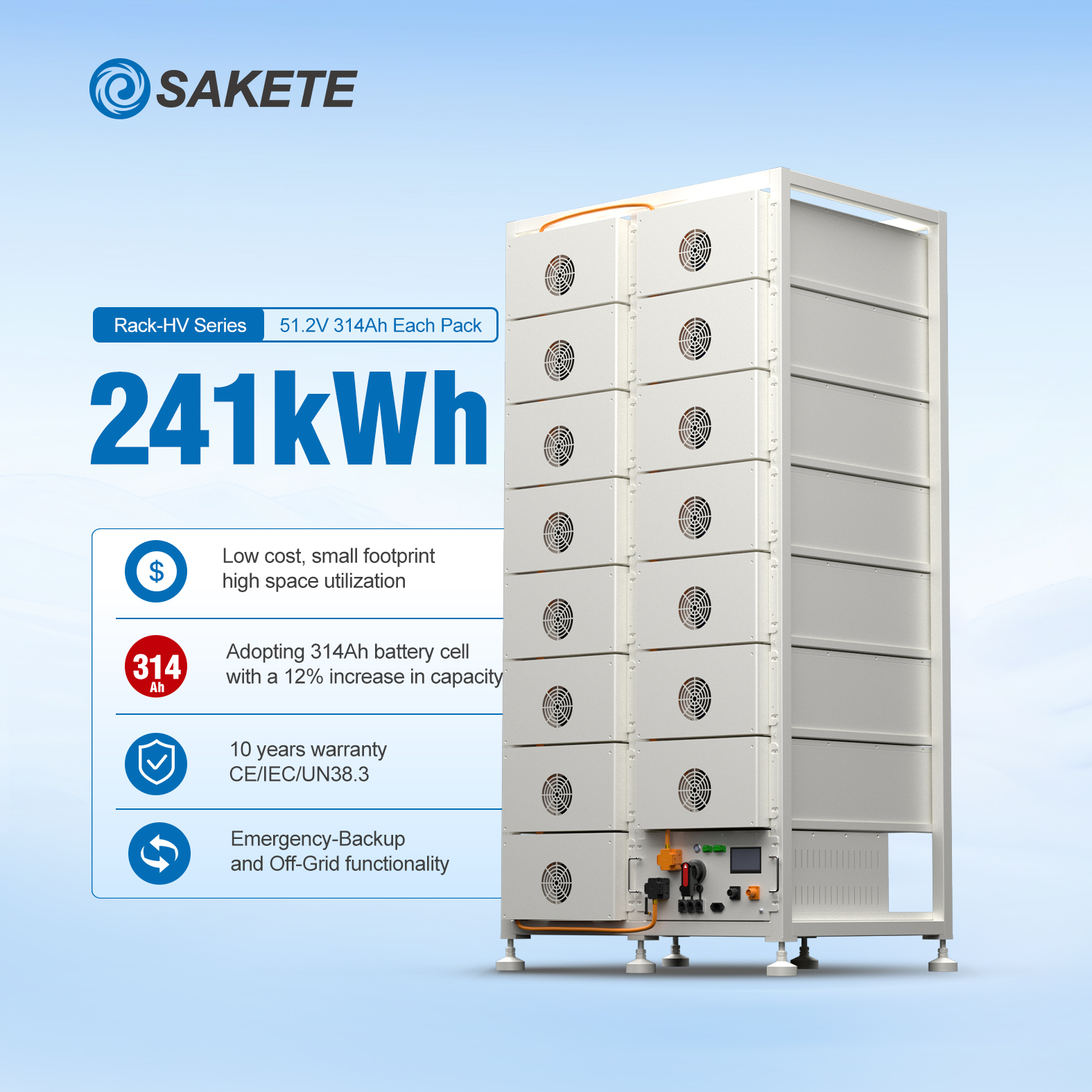 Sakete 100kWh 200kWh Commercial Battery Storage System with PCS for Industrial Solar Integration