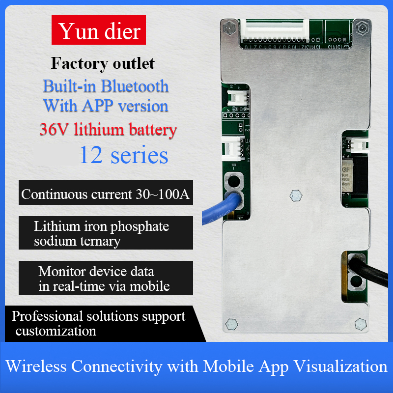 YDE 12S 36V 30A 60A 100A 150A Smart BMS PCBA Battery Management System for Android OS for Li-ion/LiFePO4 Balancing Home