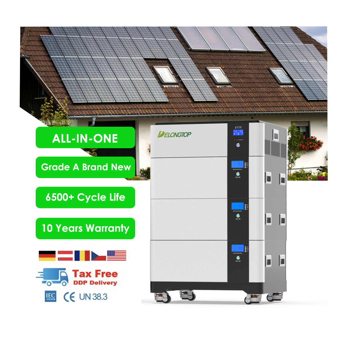 6000 Cycles 51.2V 30kwh 45kwh 60kwh LiFePo4 Lithium Back Up Battery With 10KW/12KW Inverter Solar System Home Energy Storage