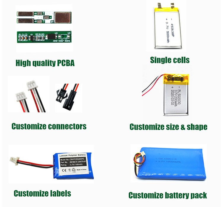 OEM 103040 523450 502030 402035 803450 105050 Rechargeable 1800mAh Li-polymer Lithium Polymer 3.7v Lipo Battery