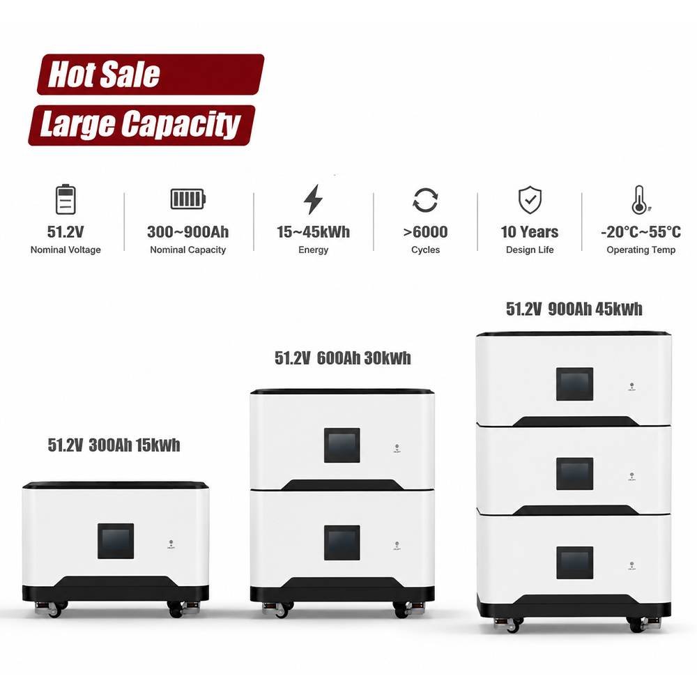 All-in-One Residential Battery Pack 51.2V 15KWH 30KWH 45KWH Stacked Lithium Energy Storage Battery Solar Energy Storage System