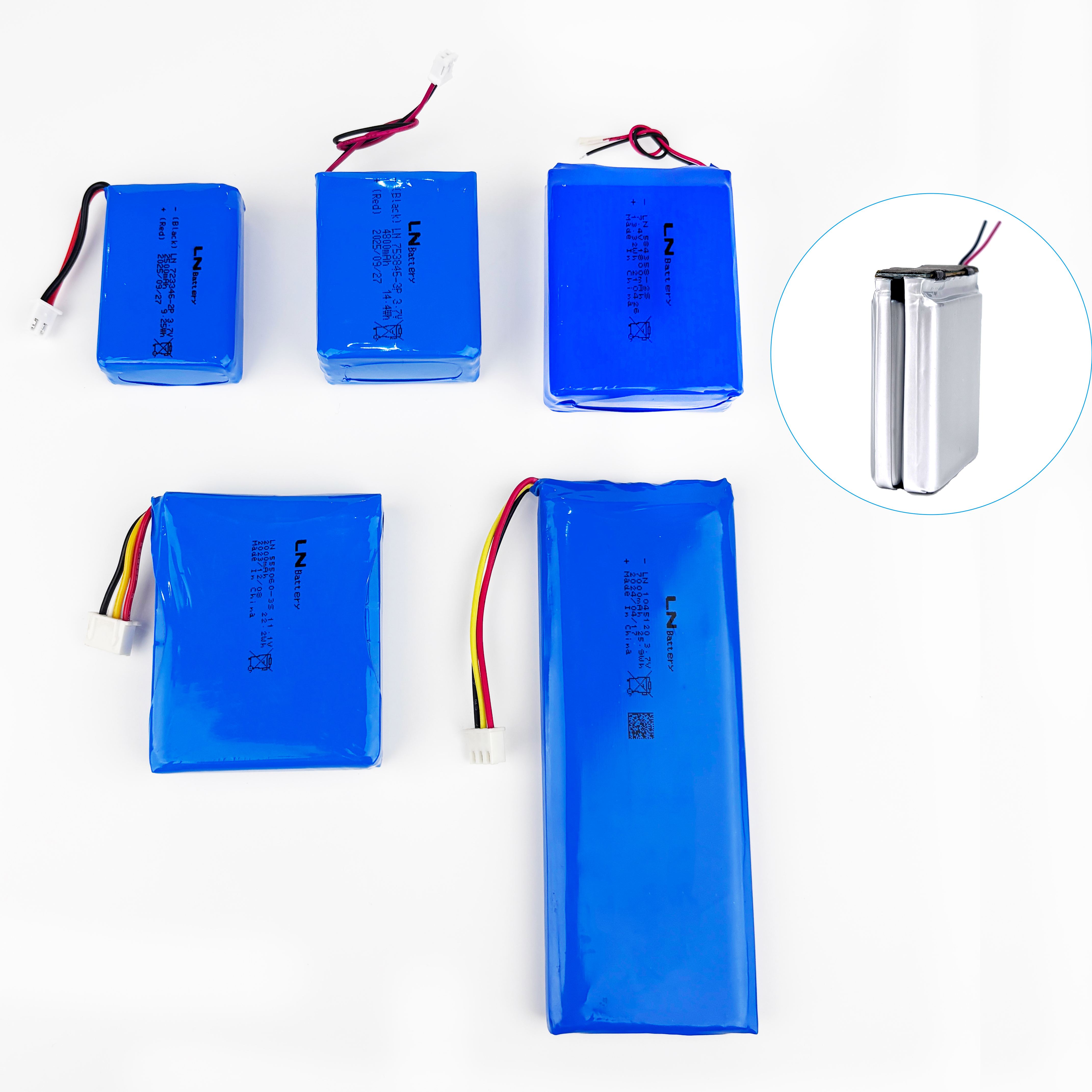 3.85V/3.7V/7.4V/11.1V/14.8V Lithium-ion Batteries .120mAh, 2000mAh, 5000mAh, 10000mAh Lithium Polymer Batteries with Lithium