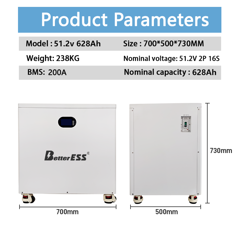 BetterESS 32KWh 51.2V 628Ah Solar Lithium Battery Built-in Active Balancer+fire Extinguisher 600Ah 628Ah Lifepo4 Batteries ESS
