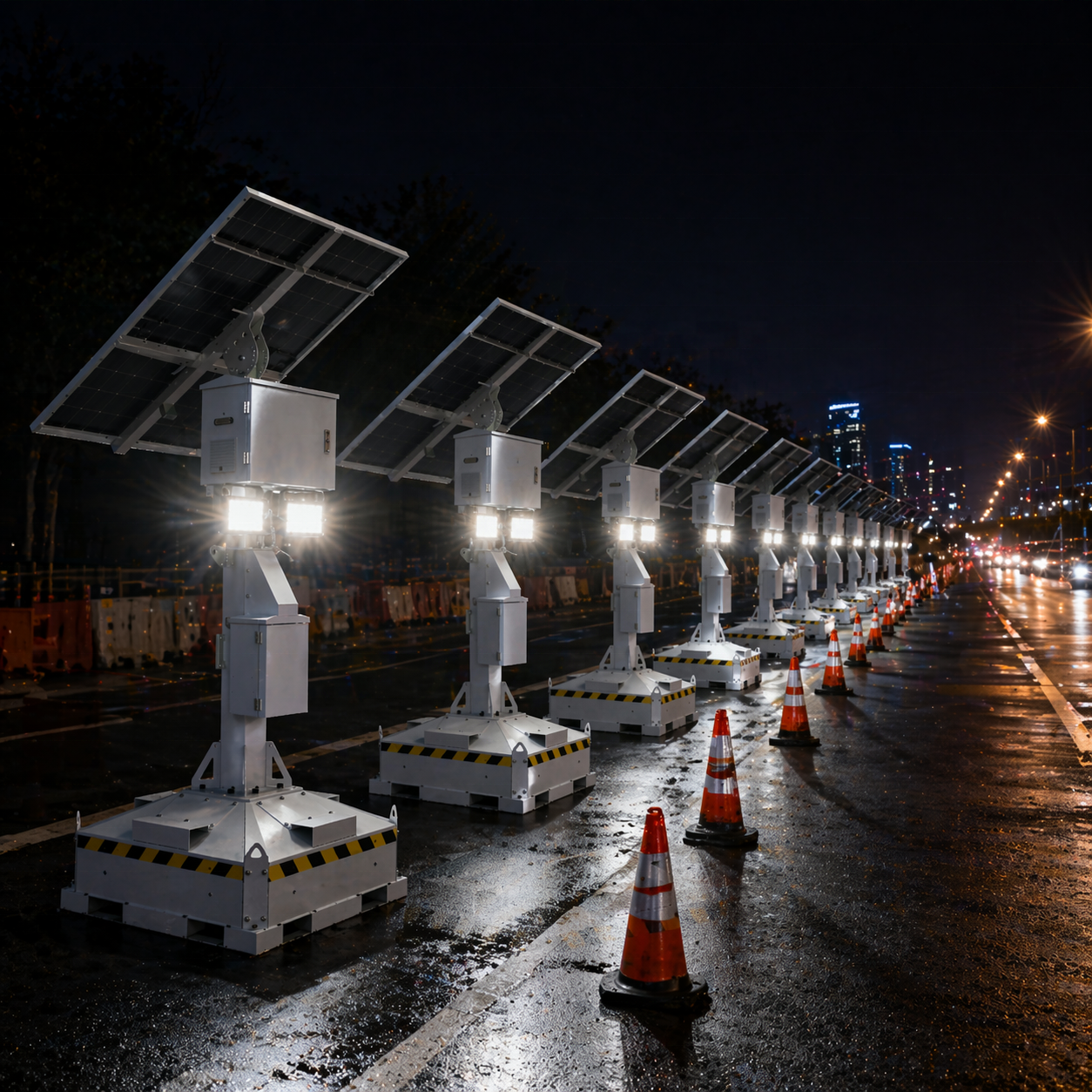 CE ISO Certified LED Portable Foldable Design Solar Lighting Tower With Stable Voltage Output For Parking Lots