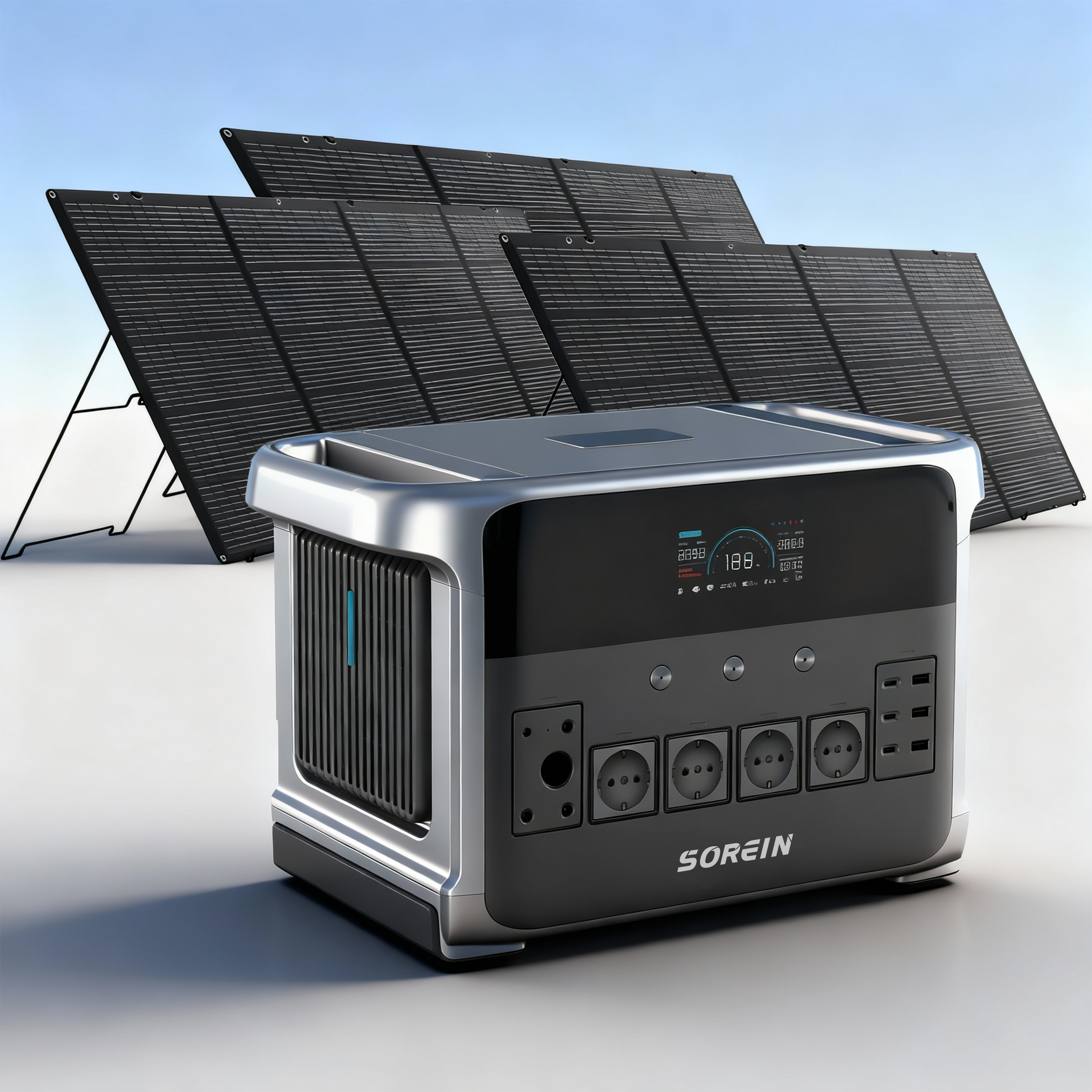Sorein Outdoor 110v 220v Lifepo4 Lithium Ion Cell Portable Solar power Station 3000w 2400w 1200w Camping power Bank