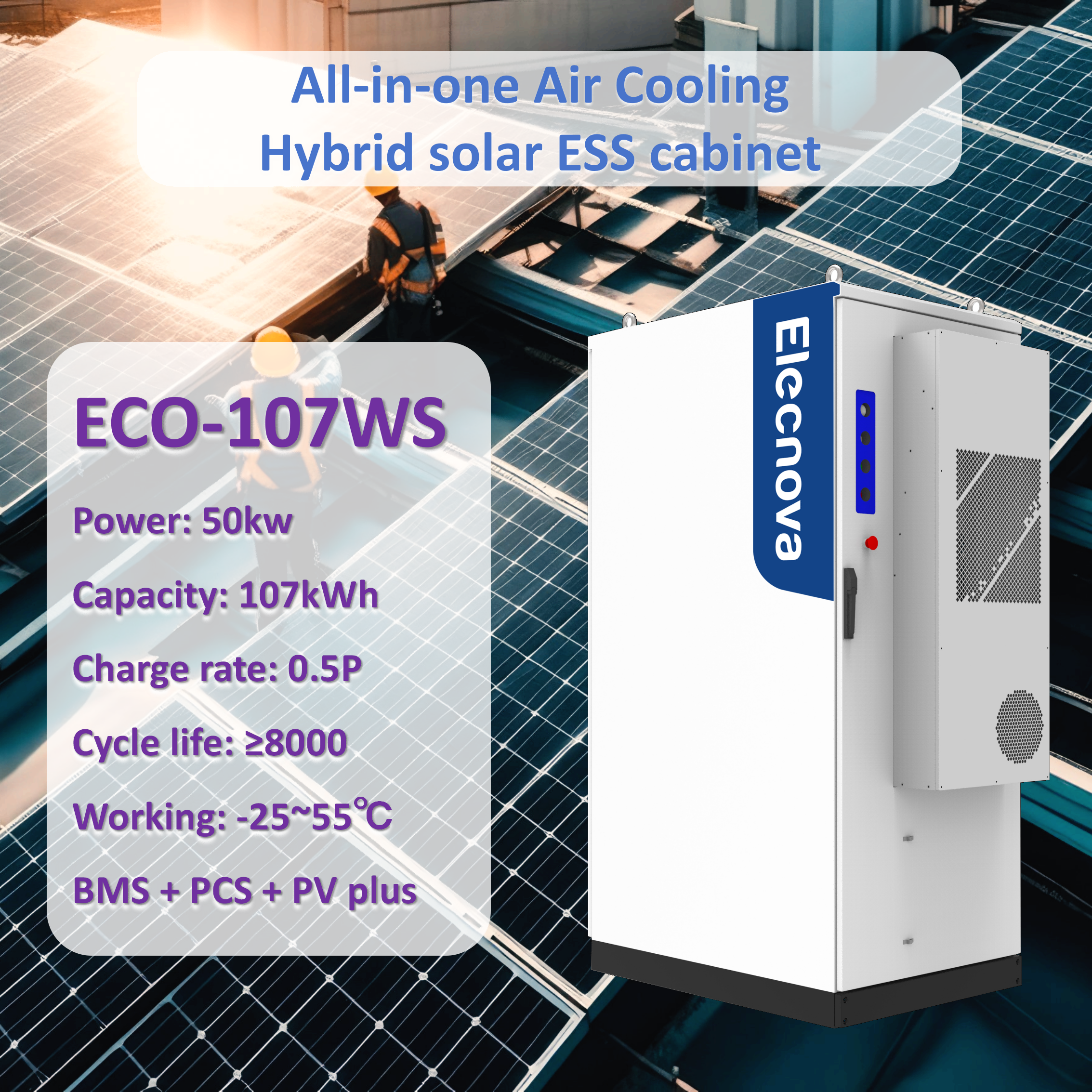 Self Consumption UN38.3 Home PV Solar Energy Storage System 50kW 107kWh Bybrid Converter All in One Energy Storage System