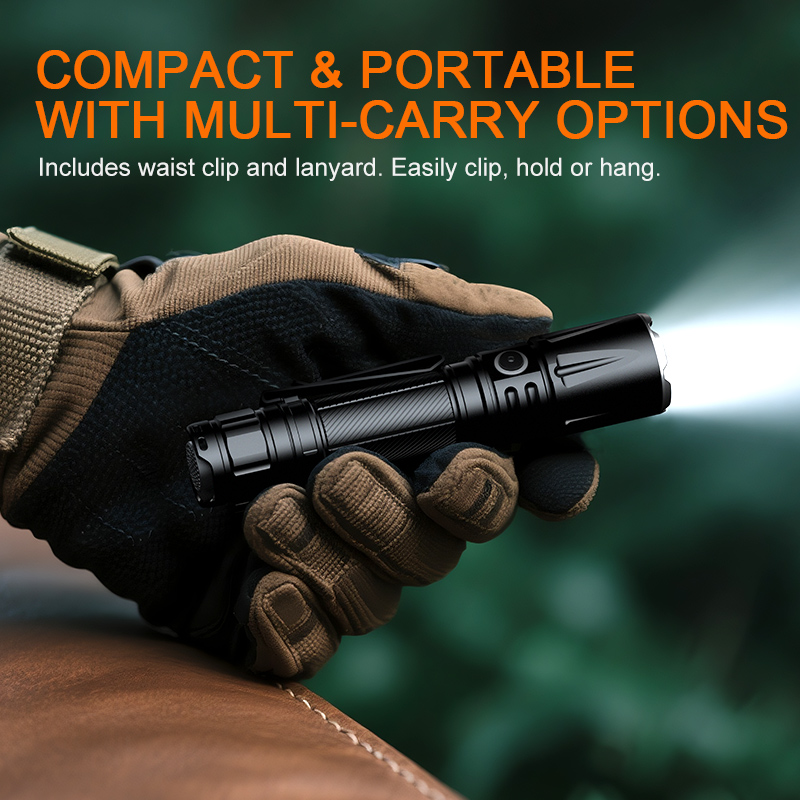 High Lumen Tactical Flashlight With Type-C Charging, Durable Aluminum Body, And Six Modes For Outdoor, Duty, Or Emergency Use.
