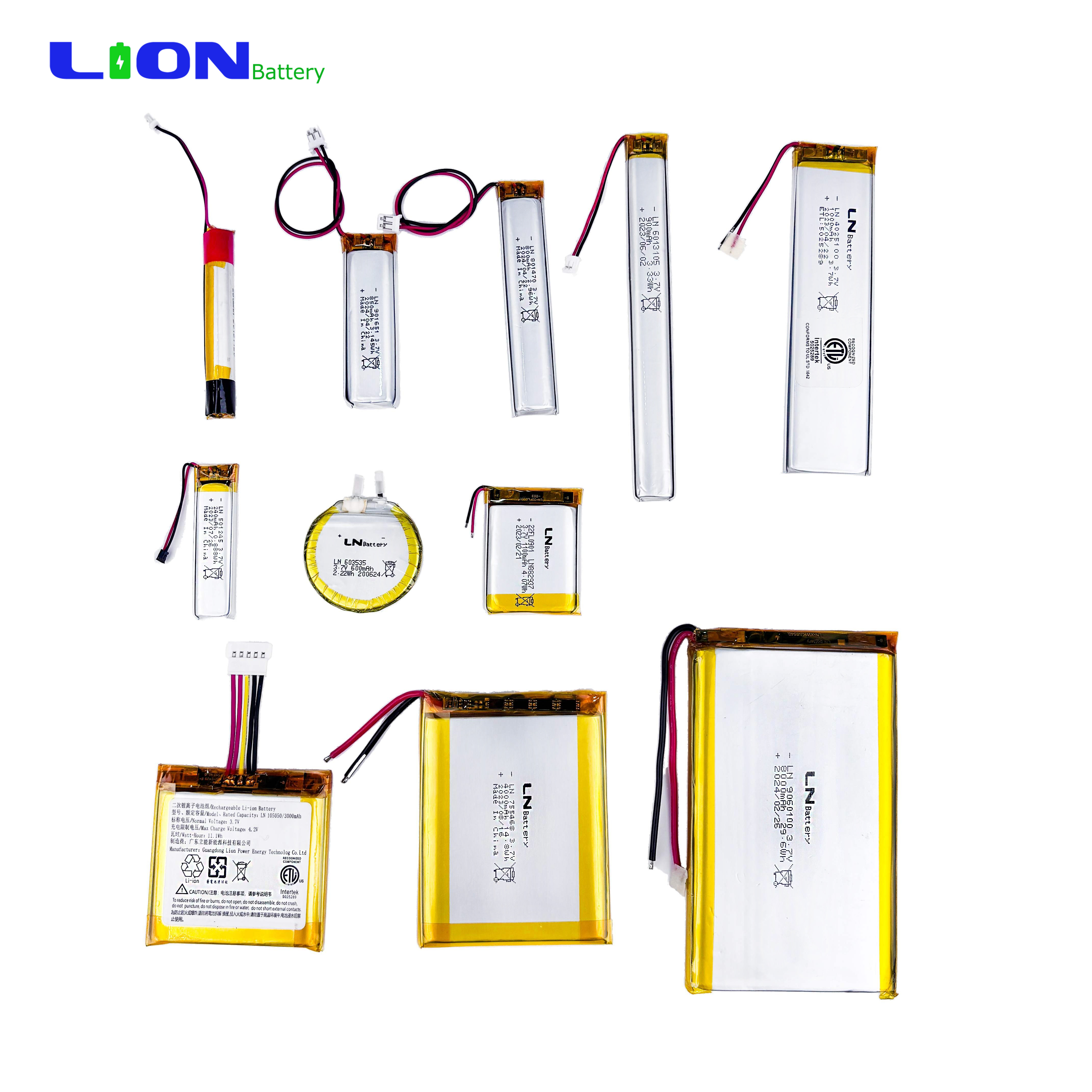 3.85V/3.7V/7.4V/11.1V/14.8V Lithium-ion Batteries .120mAh, 2000mAh, 5000mAh, 10000mAh Lithium Polymer Batteries with Lithium