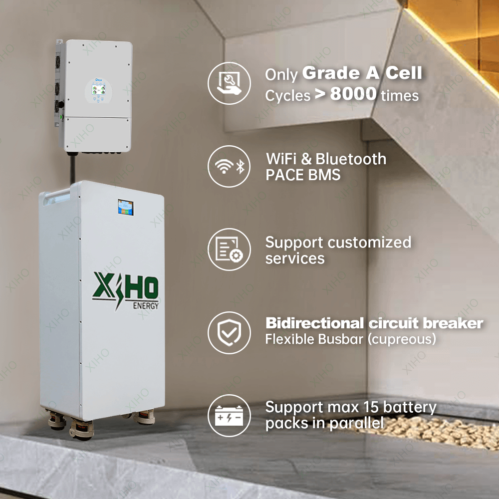Xiho Grade A Lifepo4 Battery Cells 51.2V 300Ah 280Ah 16KWH 15KWH Standing Vertical Type Solar Home Energy Storage Battery Pack