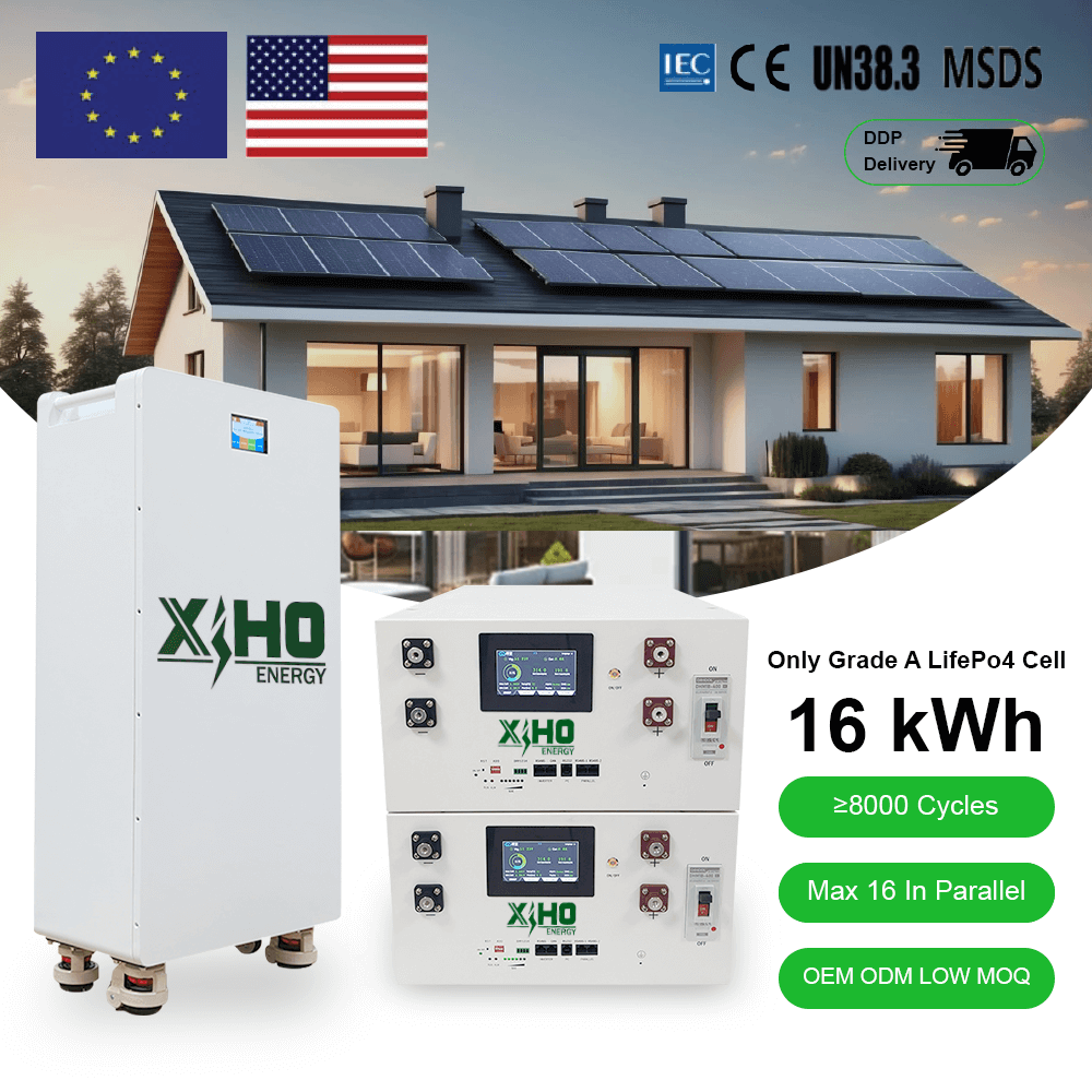 XIHO Wholesaler 15kWh 16kWh 3.2V 330Ah A+ Lifepo4 Cell LFP Solar Home Energy Storage JK PACE BMS Lithium Ion Battery Pack