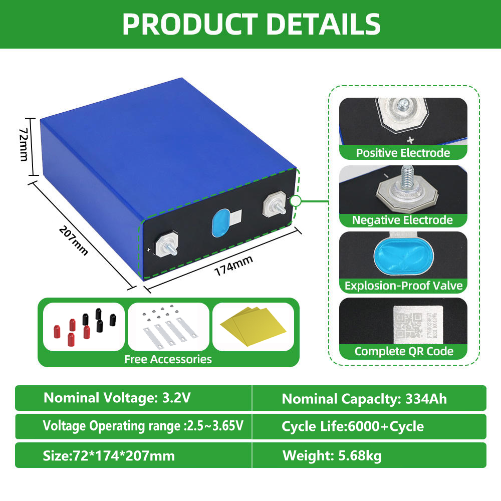 LF334Ah Lifepo4 Battery Grade A+ 3.2v 280Ah 280K 314AH 330Ah 340Ah 628Ah Prismatic Lithium Ion Batteries for 12/24v 48V ESS Pack