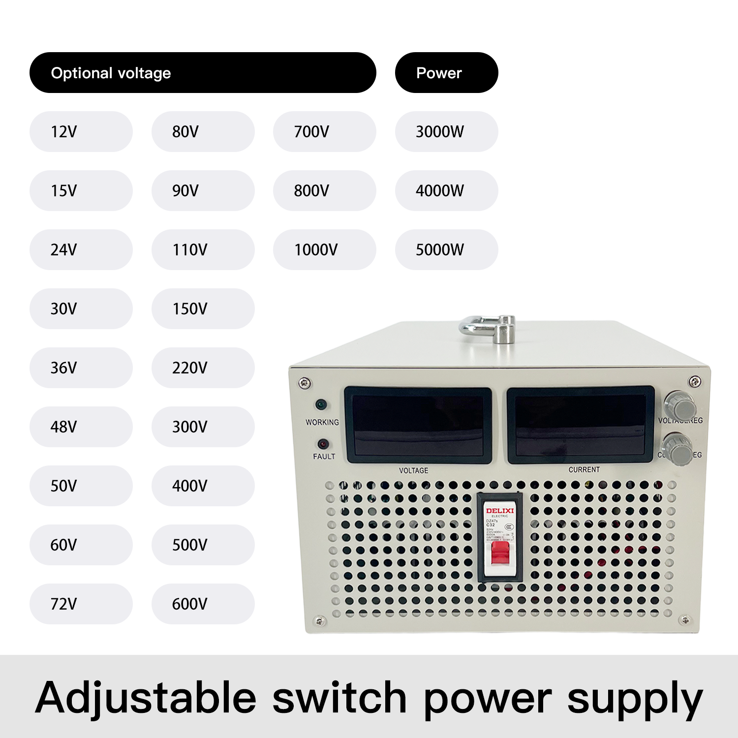 Output 500V- 3000W AC-DC Adjustable Switching Power Supply  with 12V-1000V Output Options for Heavy-Duty Industrial Use