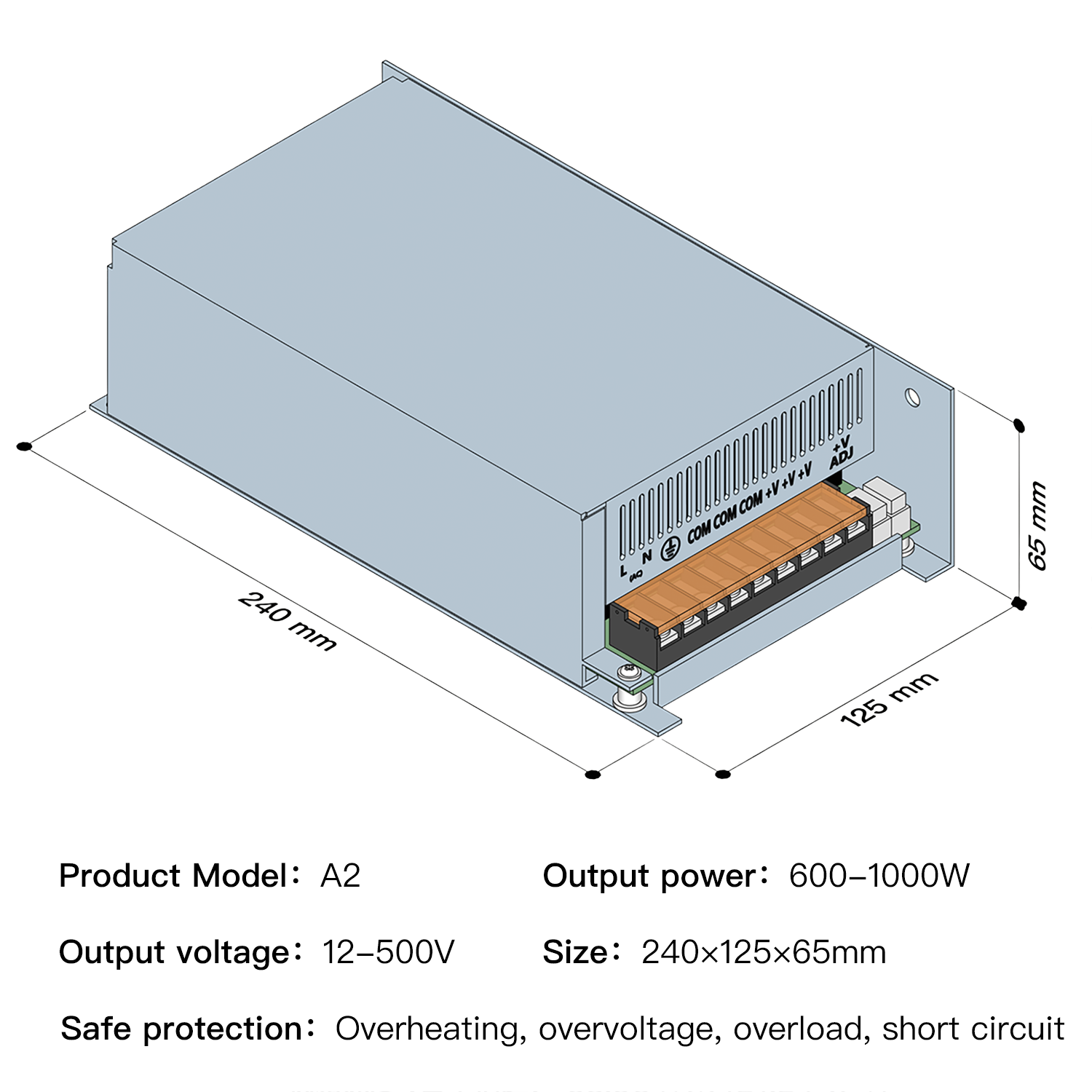 High-Precision Single DC Adjustable Switching Power Supply (300V-600W 12V-500V Optional Voltage) for Industry Use 89% Efficiency