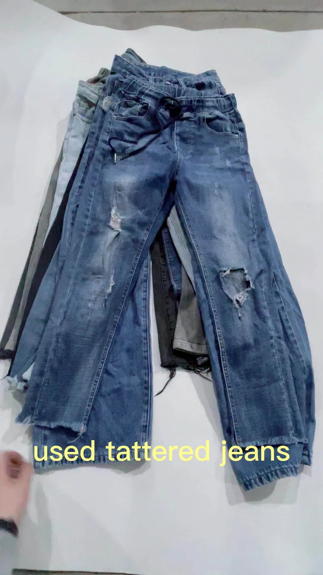 Calças Jeans Femininas Usadas, Desgastadas, Estilo Boyfriend, Largura Ampla, Jeans Rasgado em Fardos