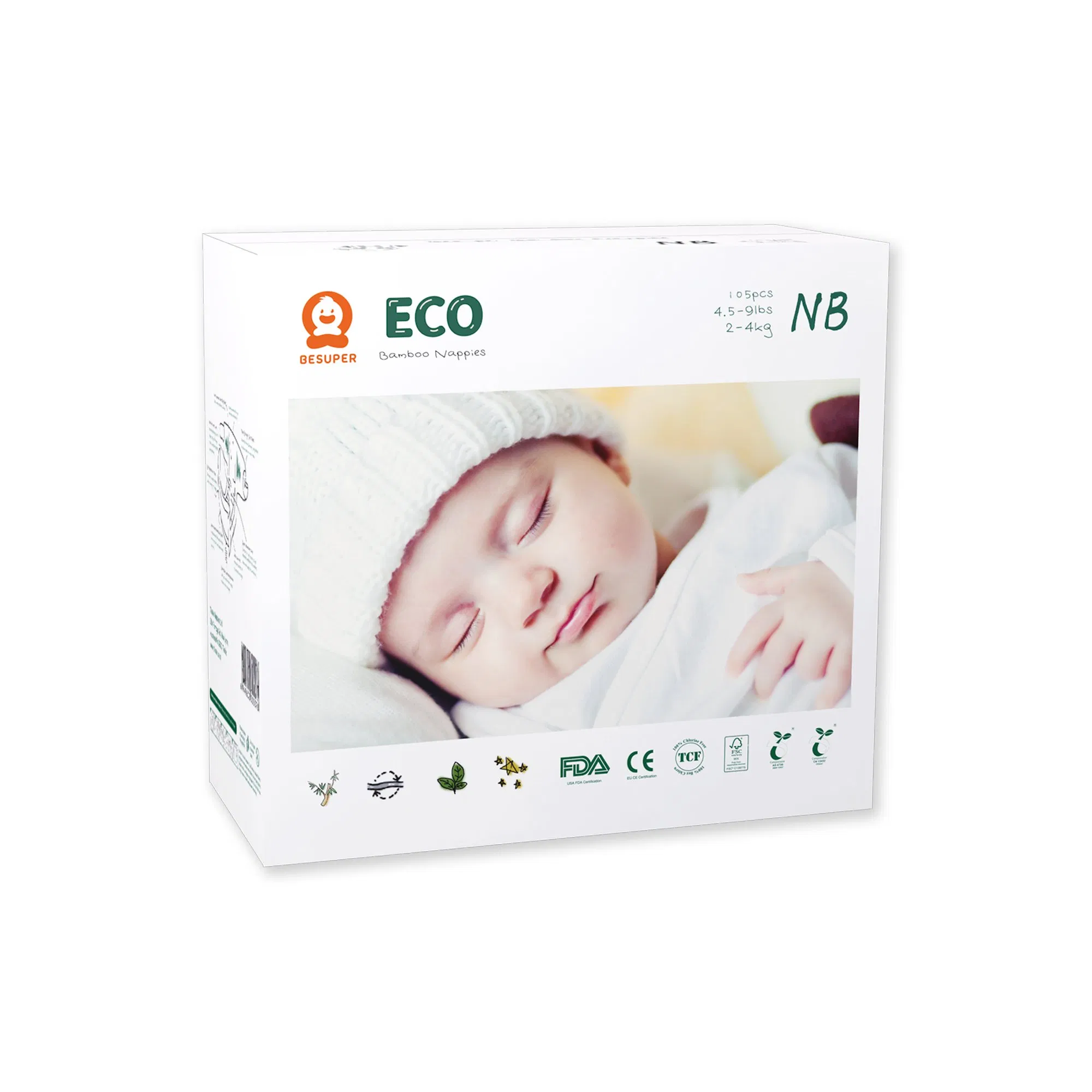 Fralda de Bebê de Bambu Orgânica Ecológica para Bebês Fibra Natural Biodegradável Descartável Fralda Ecológica