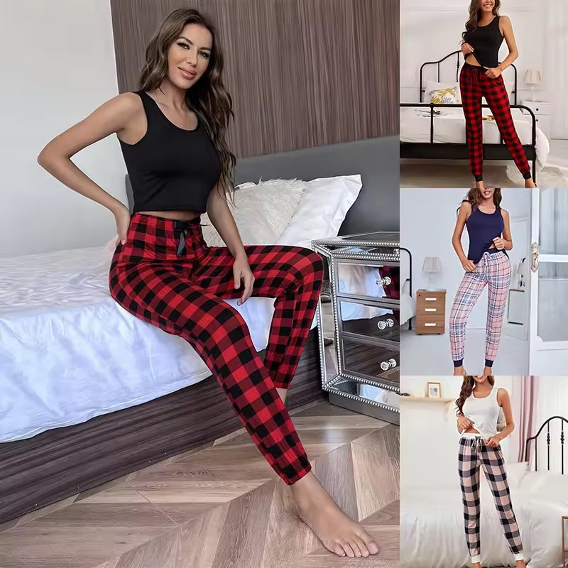 Conjunto Feminino 100_ de Algodão Respirável Sexy para Casa, com Colete Sem Mangas e Calções de Cintura Elástica para Primavera, Verão, Outono