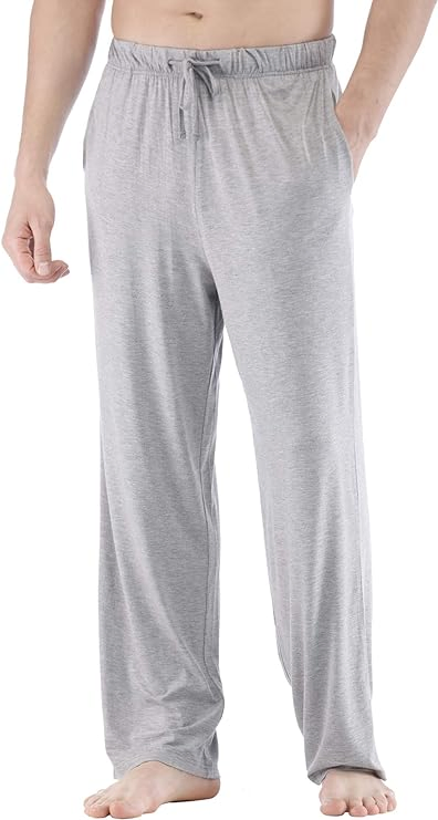 Calças de Pijama em Viscose de Bambu para Homens, Calças de Lounge Macias, Suéteres Grandes e Longos, Calças de Dormir Leves com Corda, Ajuste Solto