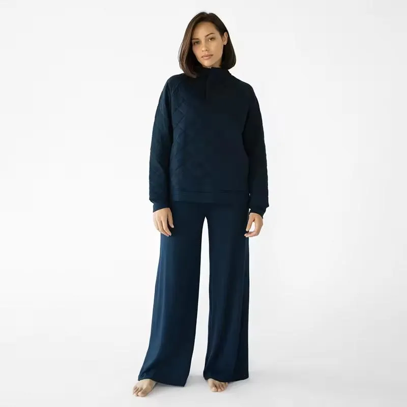 Calças femininas soltas de bambu sustentáveis e respiráveis com bolsos e cintura alta