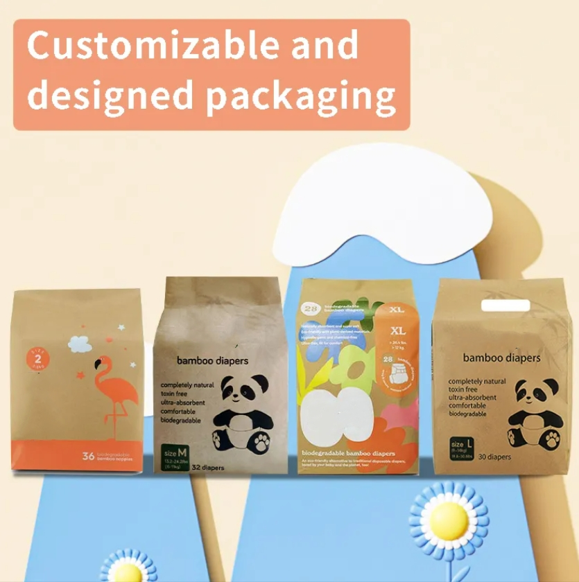 Fabricante OEM Eco Biodegradável 100 Fraldas de Fibra de Bambu Descartáveis para Bebês em Estoque
