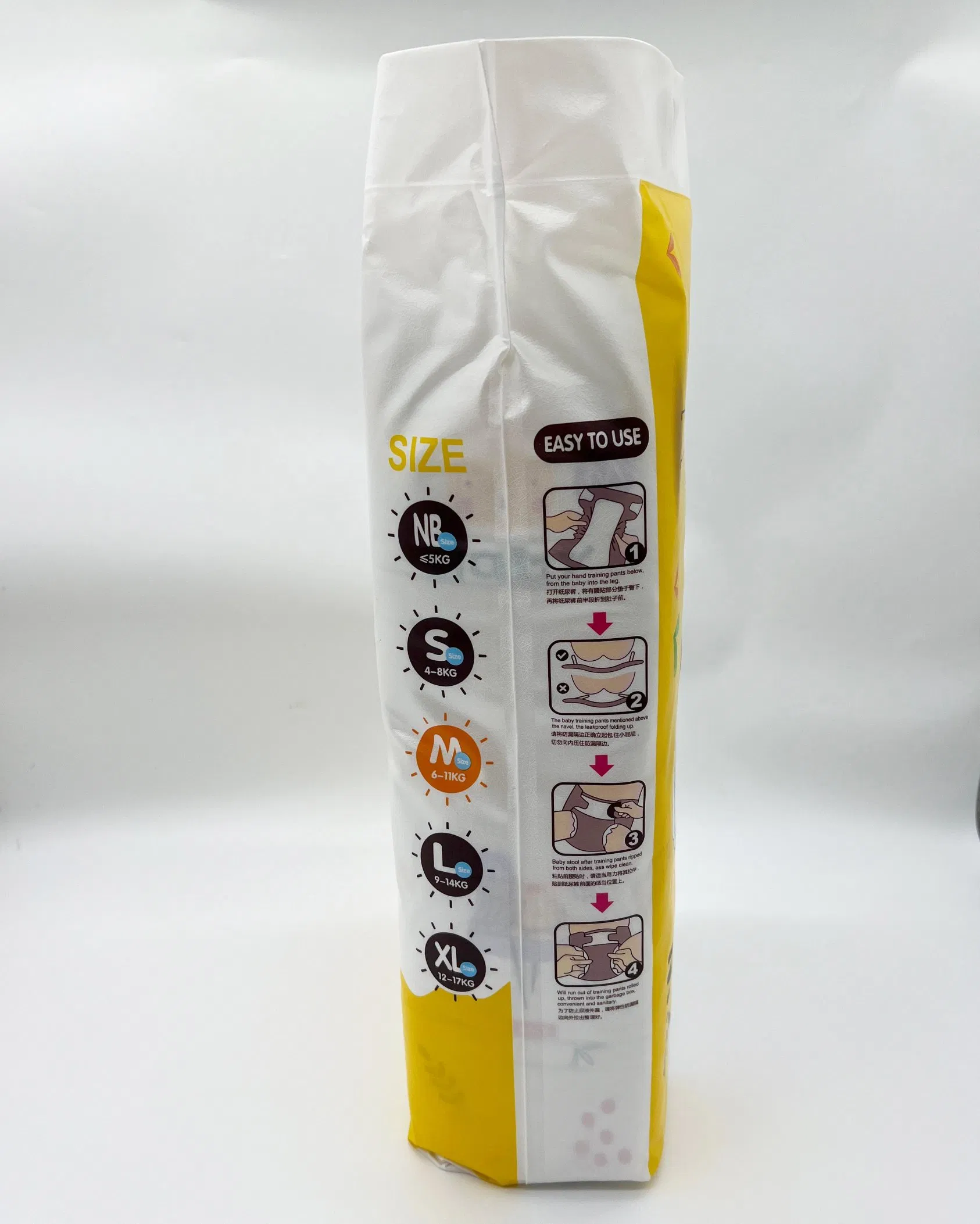 Fornecedor de fraldas de bebê de fita macia, fornecedor de fábrica por atacado, bloqueio de vazamentos noturnos, ganchos elásticos nas pernas, marca personalizada, fábrica de Zhangzhou