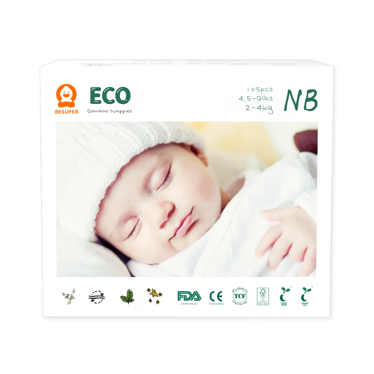 Fralda de Bebê de Bambu Orgânica Ecológica para Bebês Fibra Natural Biodegradável Descartável Fralda Ecológica