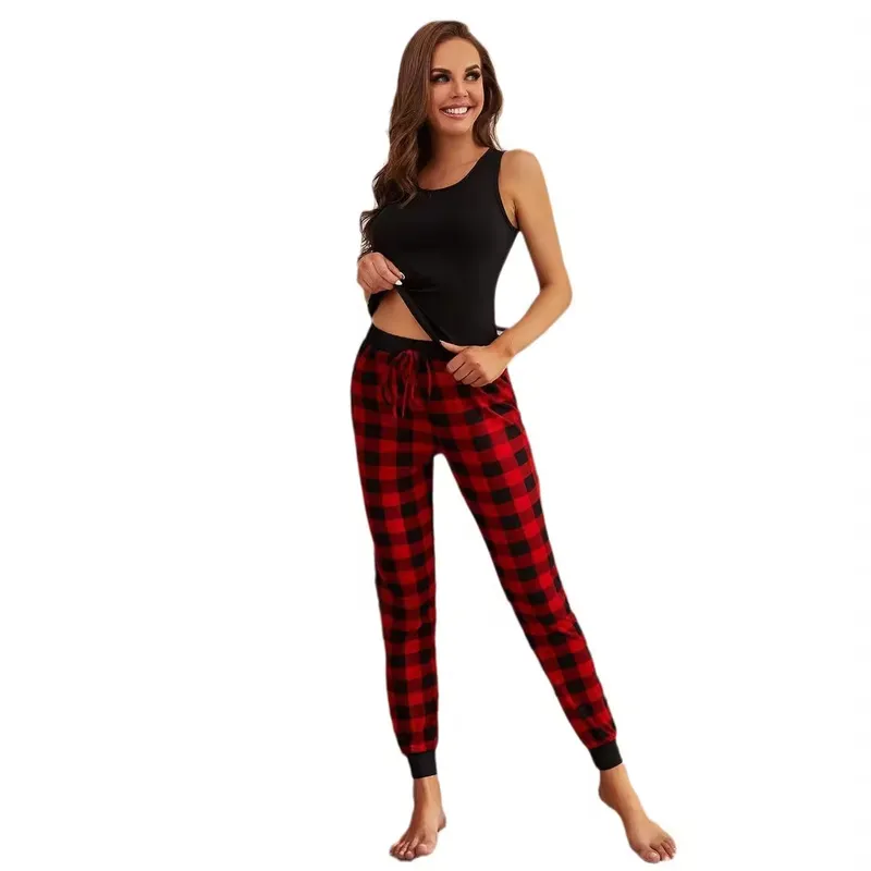 Conjunto Feminino 100_ de Algodão Respirável Sexy para Casa, com Colete Sem Mangas e Calções de Cintura Elástica para Primavera, Verão, Outono