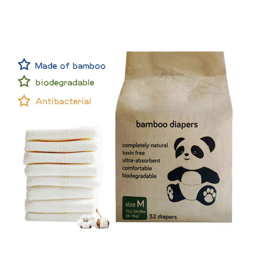Fabricante OEM Eco Biodegradável 100 Fraldas de Fibra de Bambu Descartáveis para Bebês em Estoque