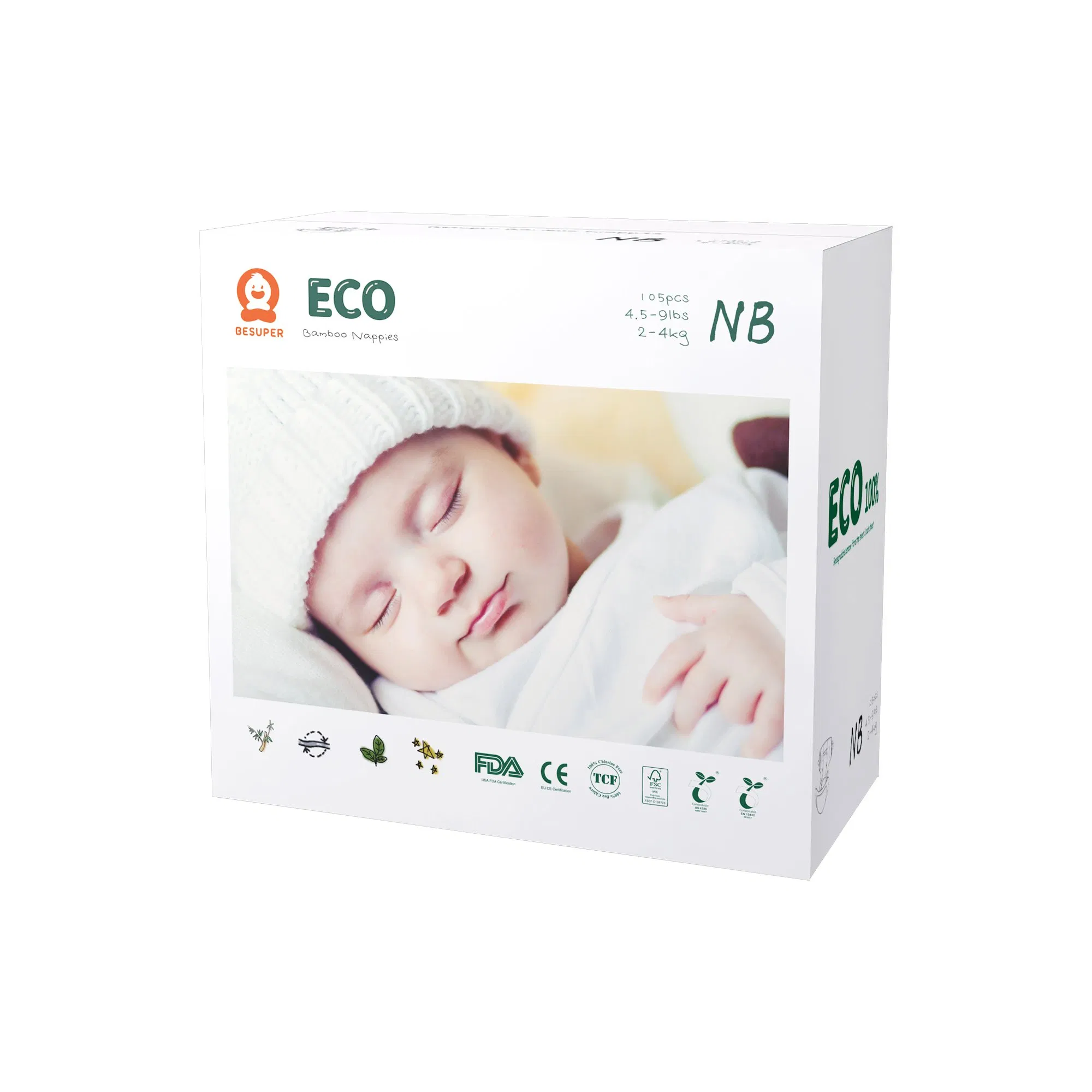 Fralda de Bebê de Bambu Orgânica Ecológica para Bebês Fibra Natural Biodegradável Descartável Fralda Ecológica