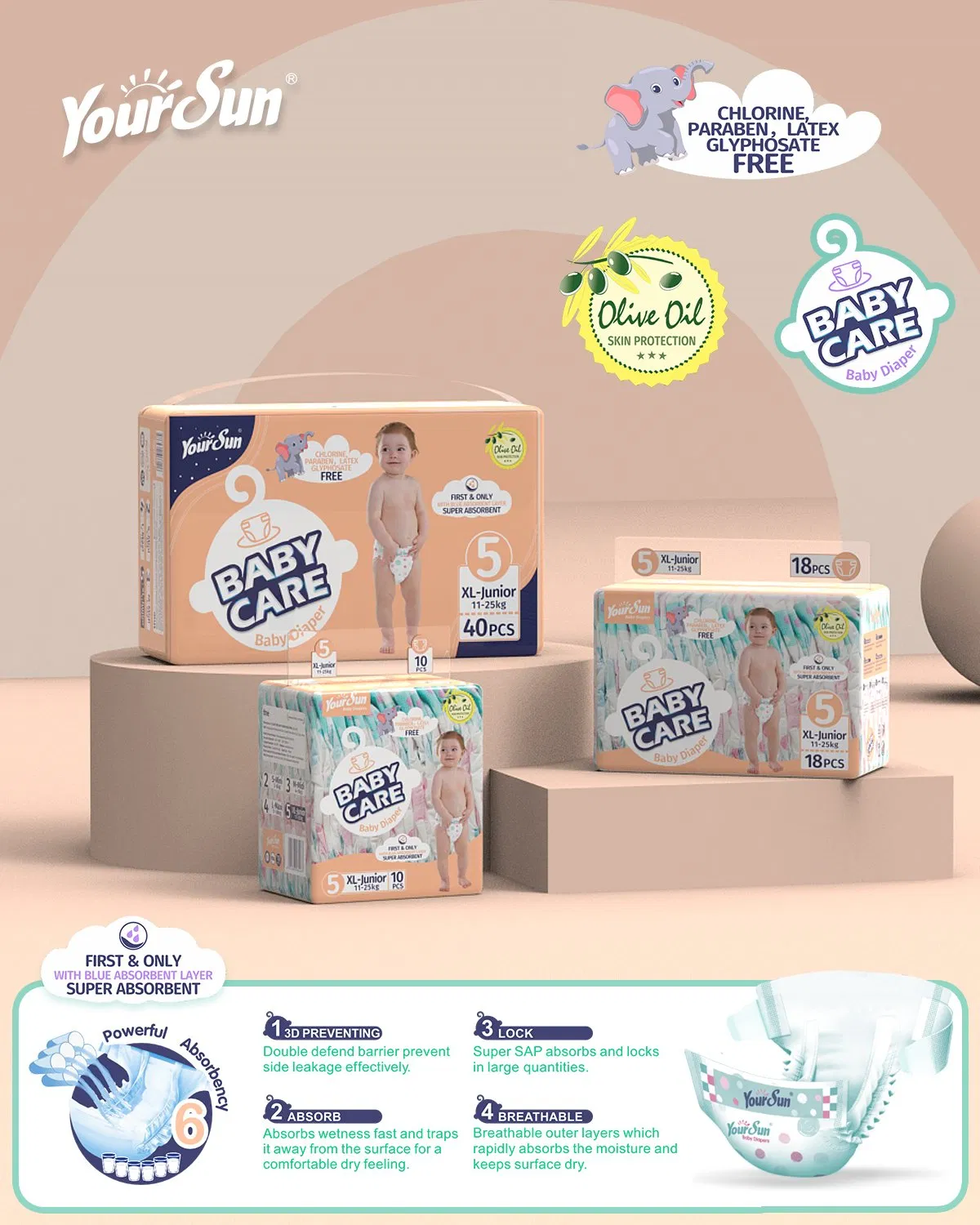Fraldas descartáveis em grande quantidade ultra absorventes e à prova de vazamentos, adequadas para recém-nascidos a crianças pequenas, OEM/ODM aceito
