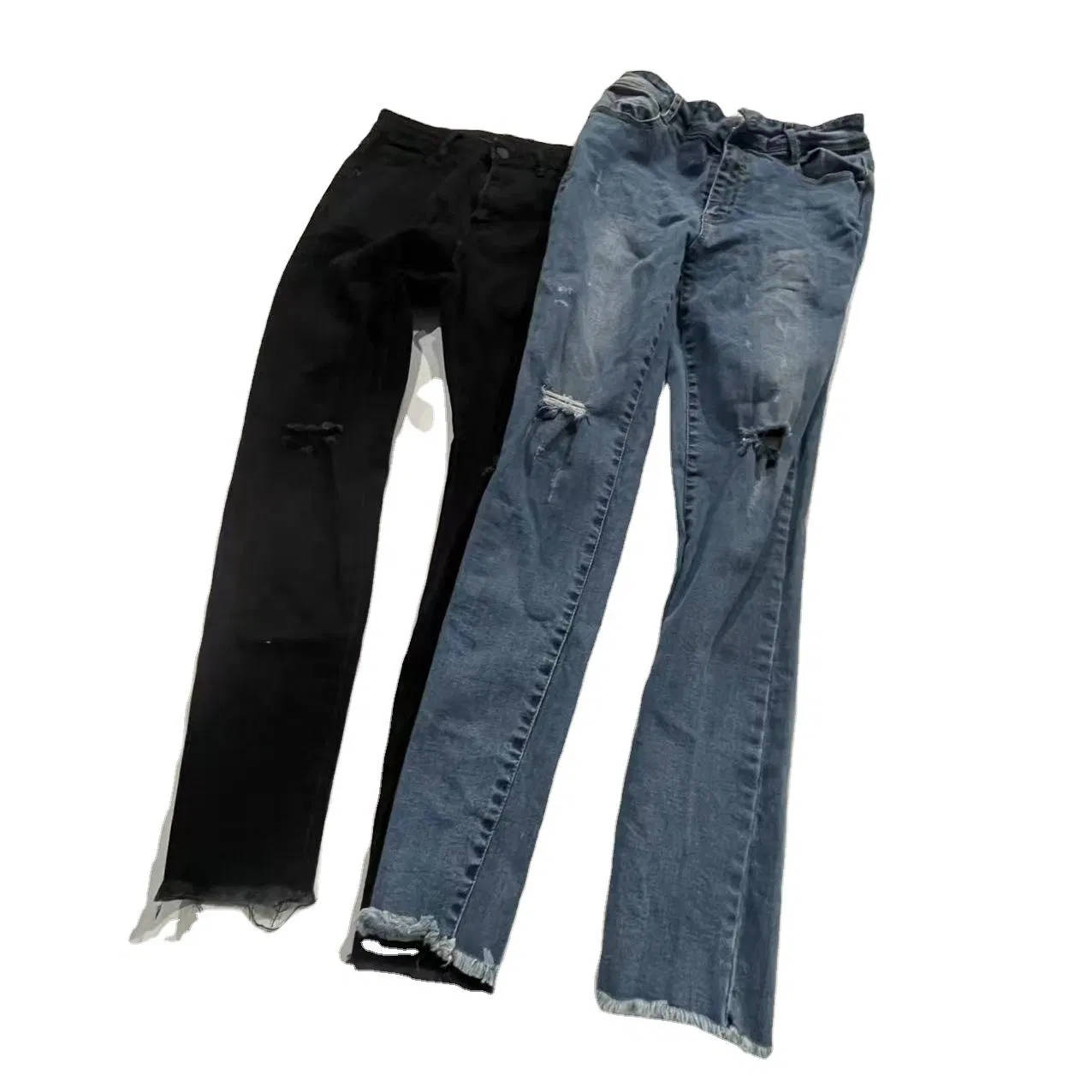 Calças Jeans Femininas Usadas, Desgastadas, Estilo Boyfriend, Largura Ampla, Jeans Rasgado em Fardos