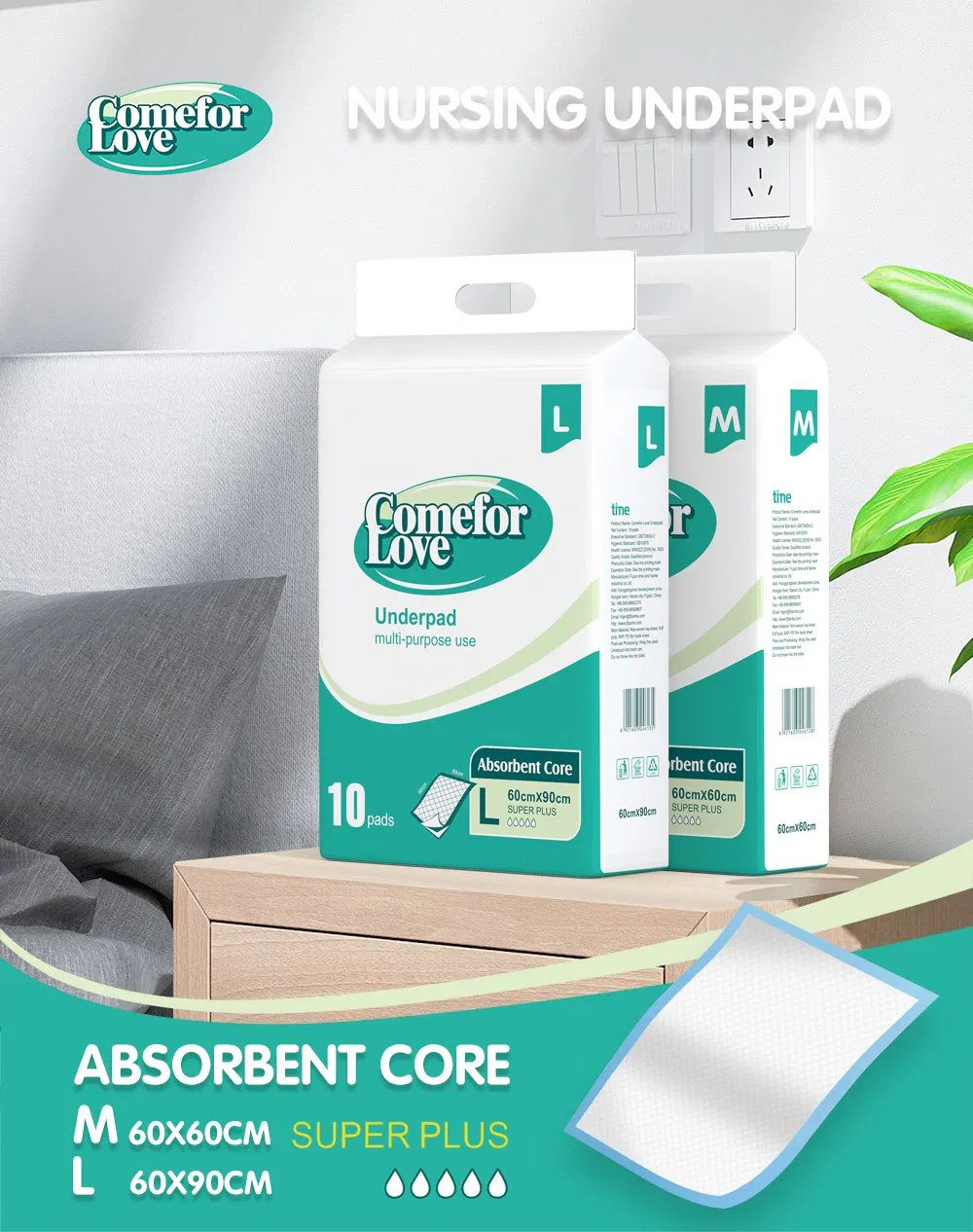 Protetores de cama descartáveis ultra absorventes para incontinência para adultos e idosos