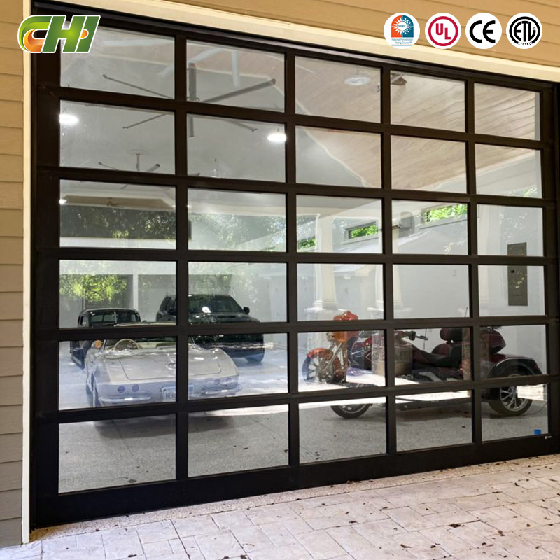 Chi Top Fashion Grey Aluminum Frame Glass Garage Door Panoramic View Full Glass Garage Door