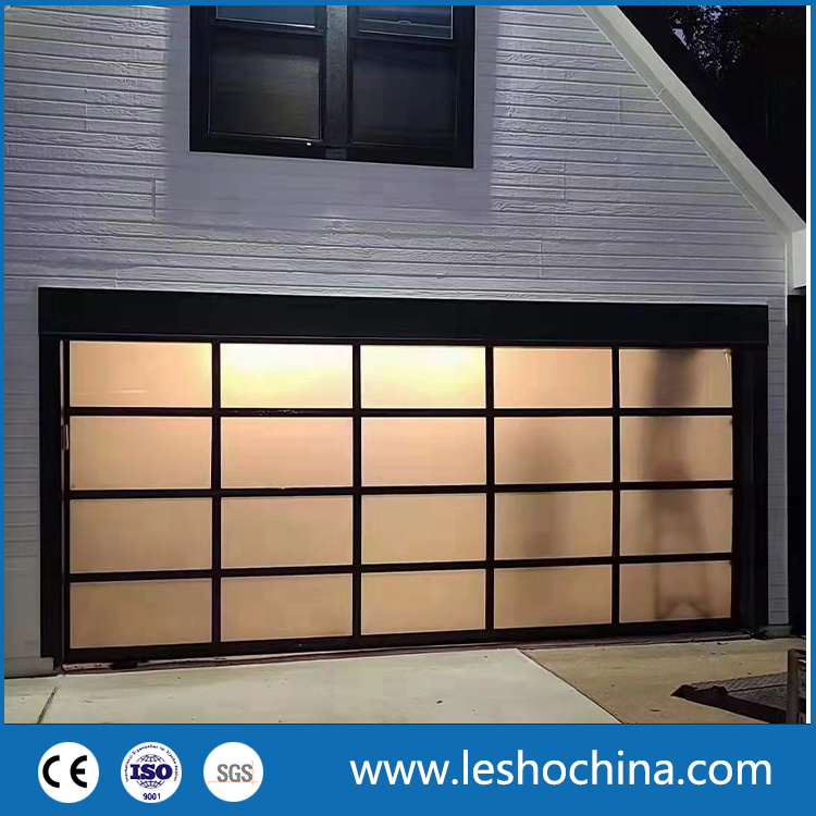 Custom Size Aluminum Alloy Material Frosted Black Glass Sectional Panel Garage Door Tempered Glass Garage Door