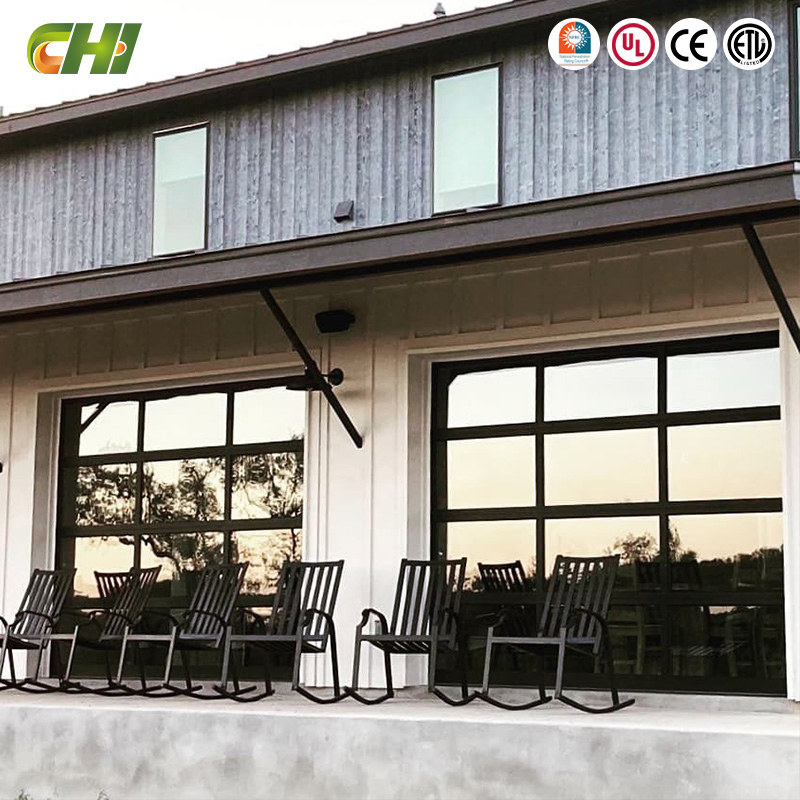 Chi Top Fashion Grey Aluminum Frame Glass Garage Door Panoramic View Full Glass Garage Door