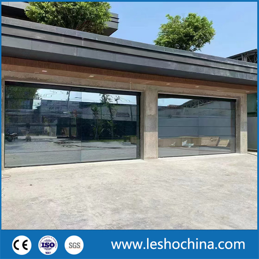 Aluminum Frameless Black Mirror Reflective Flush Tempered Glass Insulated Sectional Garage Door
