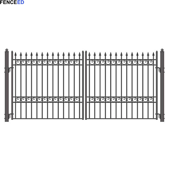 Wrought Iron Madrid Style Residential 18' Dual Swing Black Driveway Gate